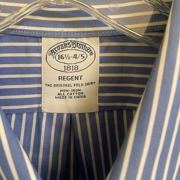 Brooks Brothers Mens‎ Shirt Adult Size 16.5 (4/5) Blue Striped Regent Non-Iron - Picture 4 of 7